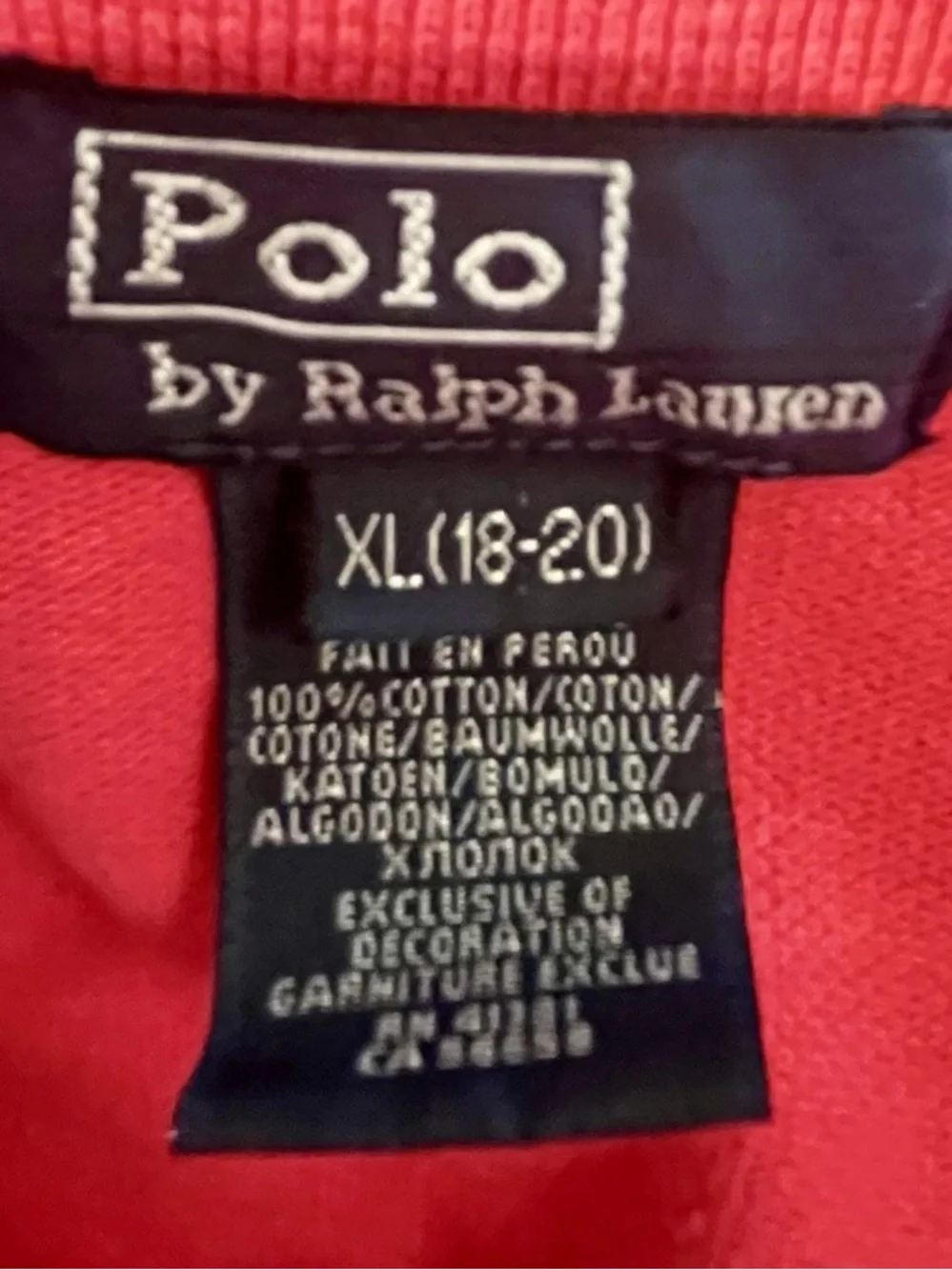 Ralph Lauren Boys Red Big Blue Pony Polo Shirt SZ XL 18-20